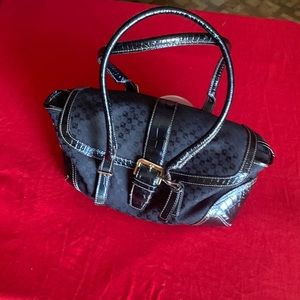 Liz Claiborne Full Black cloth/leather hand bag leather straps w/ silver buckles